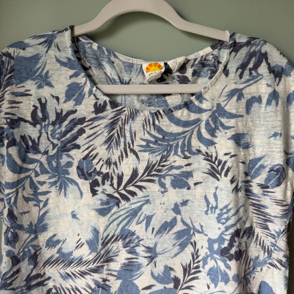 C&C‎ California 100% Linen Short Sleeve Top Asymmetrical Hem Blue White Size XL - Picture 3 of 12